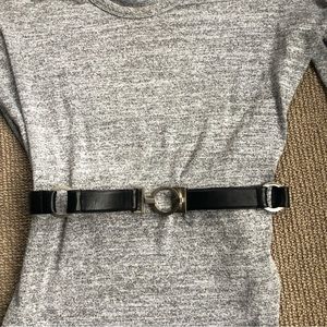 Black calf leather belt with silver buckle